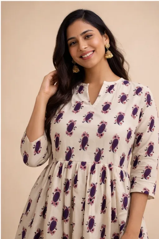 Printed off white dress